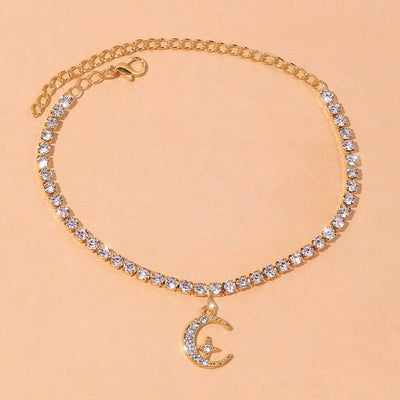 Mother's Day Gift Dainty Tennis Anklet Boho Style Summer Moon & Star Foot Chain for Women