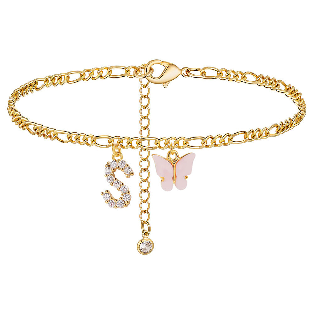 Personalized Initial Anklet with Butterfly Charm Dainty Summer Foot Chain for Women