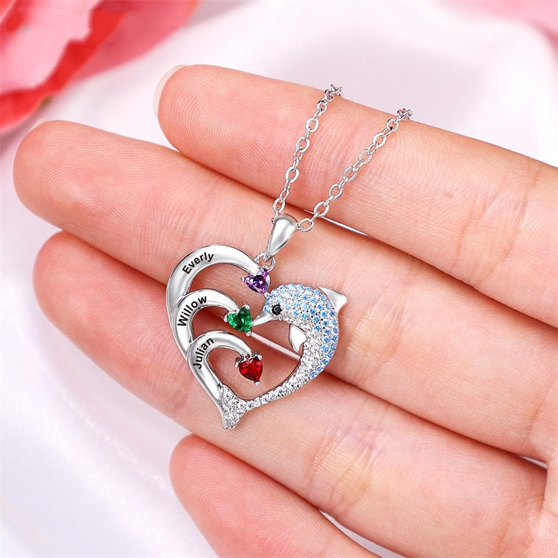 Mother's Day Gift Personalized Heart Dolphin Necklace