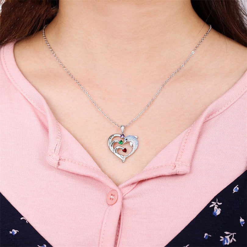 Mother's Day Gift Personalized Heart Dolphin Necklace