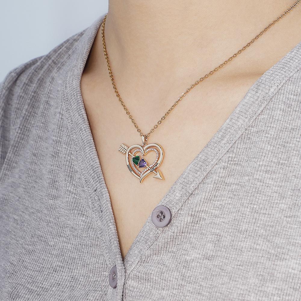 Valentine's Day Gift Forever Love Birthstone & Diamond Heart Pendant Necklace