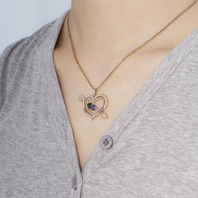 Valentine's Day Gift Forever Love Birthstone & Diamond Heart Pendant Necklace