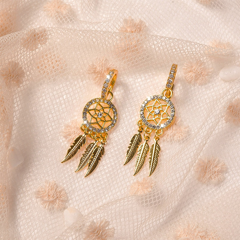 Dreamcatcher 14k Solid Gold Earrings + Necklace
