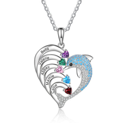 Mother's Day Gift Personalized Heart Dolphin Necklace