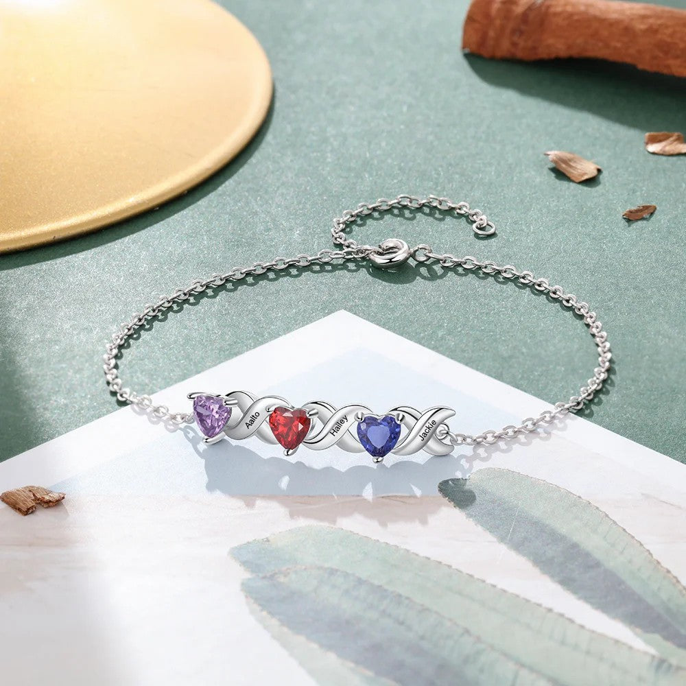 Mother's Day Gift Family Custom Bracelet Heart Personalized with Birthstones