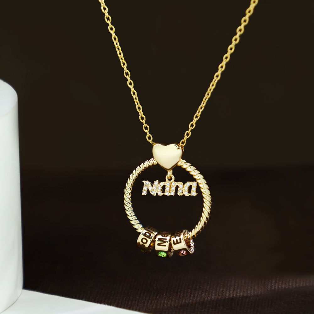 Mother's Day Gift Personalized Circle Pendant with Custom Birthstone Beads