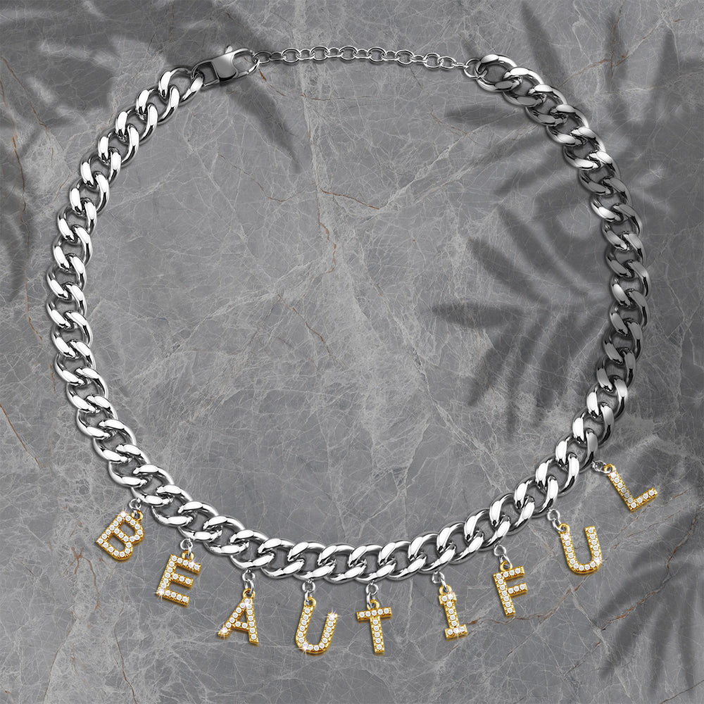 Mother's Day Gift Cuba Jewelry Diamond Initial Name Necklace