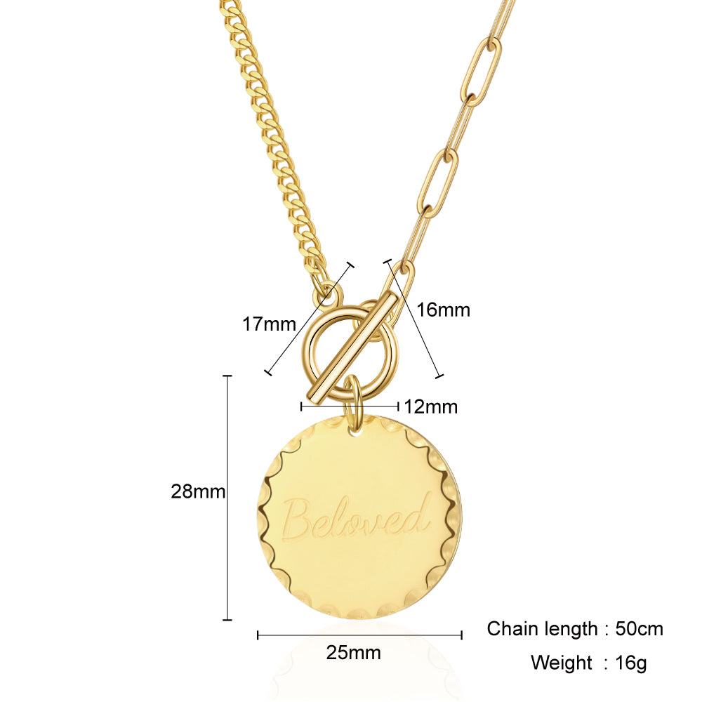 Mother's Day Gift Custom Engraved Vintage Brass Flat Disc Pendant