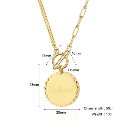 Mother's Day Gift Custom Engraved Vintage Brass Flat Disc Pendant