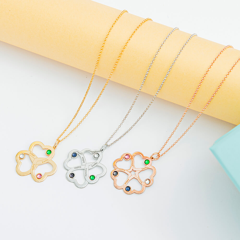 Mother's Day Gift Intertwined 1-6 Hearts Name Necklace With Birthstones