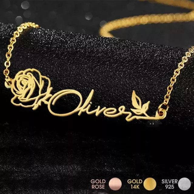 Mother's Day Gift Fashion Name Necklace with Birth Flower