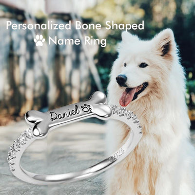 Mother's Day Gift Engraved Ear & Bone Shaped Pet Ring