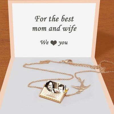 Mother's Day Gift For Her Personalised Photo Envelope Necklace with Bird