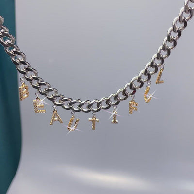 Mother's Day Gift Cuba Jewelry Diamond Initial Name Necklace