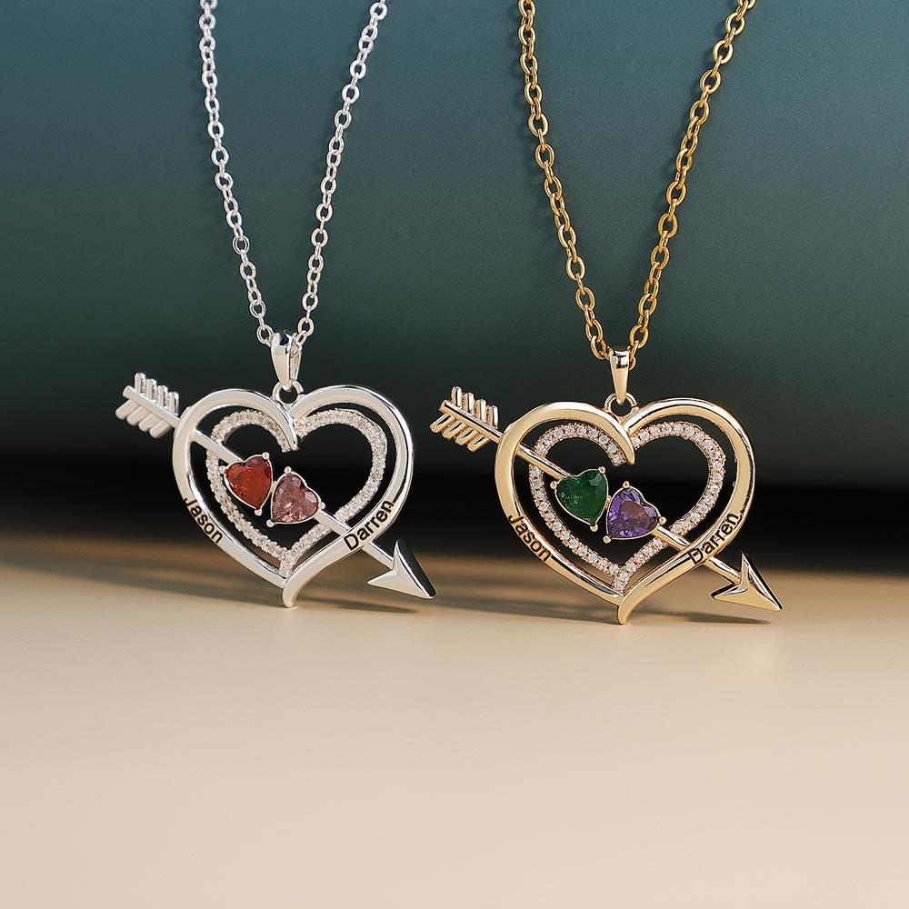 Valentine's Day Gift Forever Love Birthstone & Diamond Heart Pendant Necklace