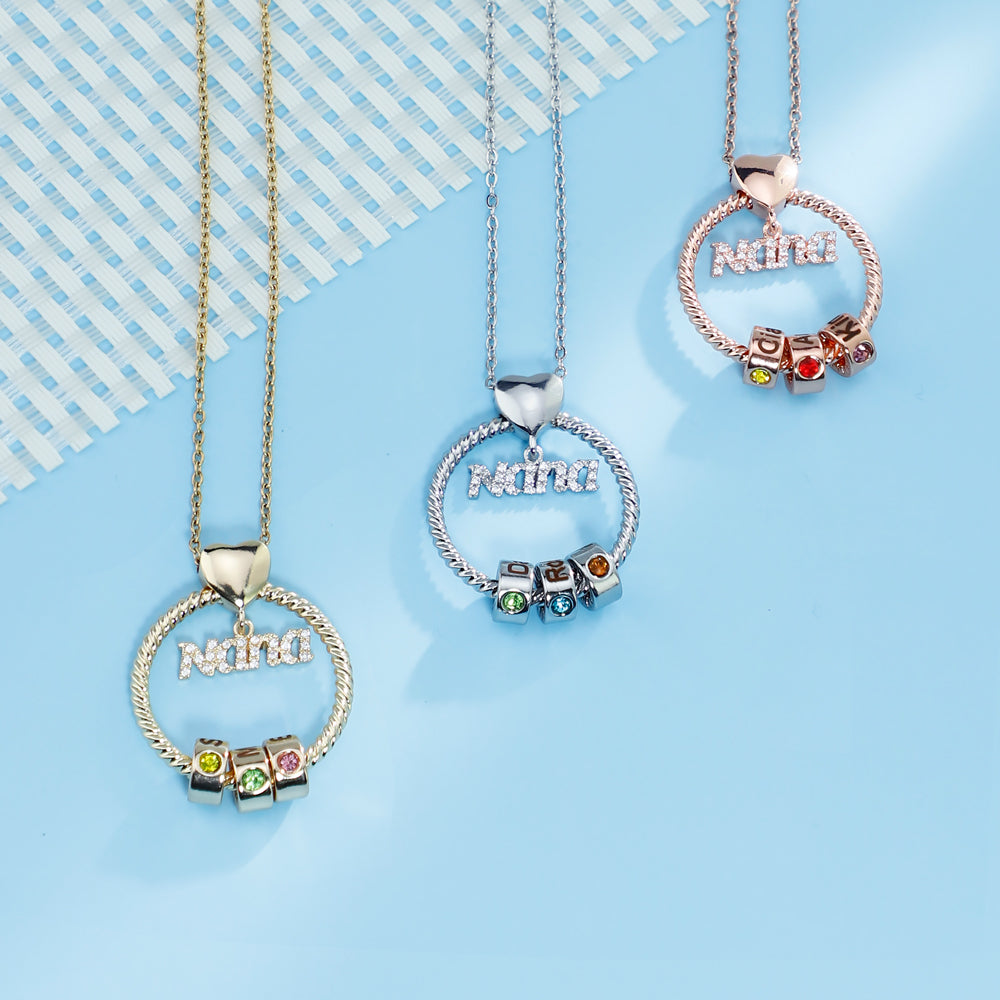 Mother's Day Gift Personalized Circle Pendant with Custom Birthstone Beads