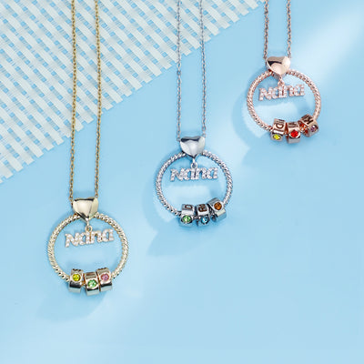 Mother's Day Gift Personalized Circle Pendant with Custom Birthstone Beads