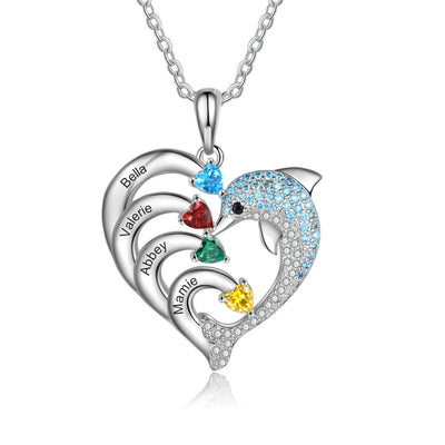 Mother's Day Gift Personalized Heart Dolphin Necklace
