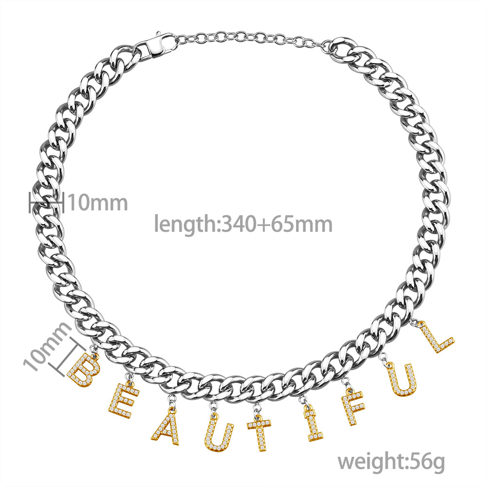 Mother's Day Gift Cuba Jewelry Diamond Initial Name Necklace