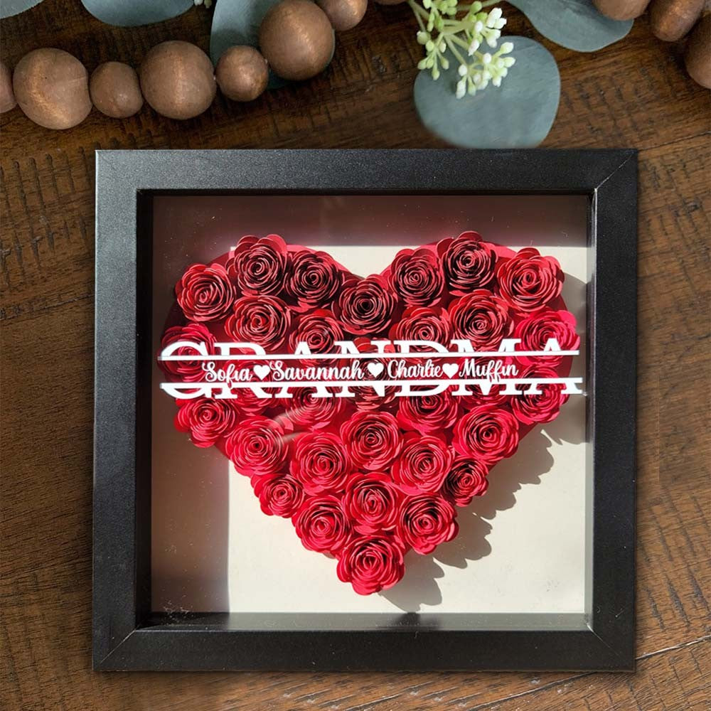 Personalized Mom Flower Shadow Box With Kids Name For Mother's Day