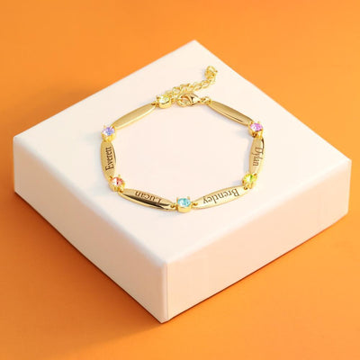 Mother's Day Gift Mother Bracelet with Family Names and Birthstones