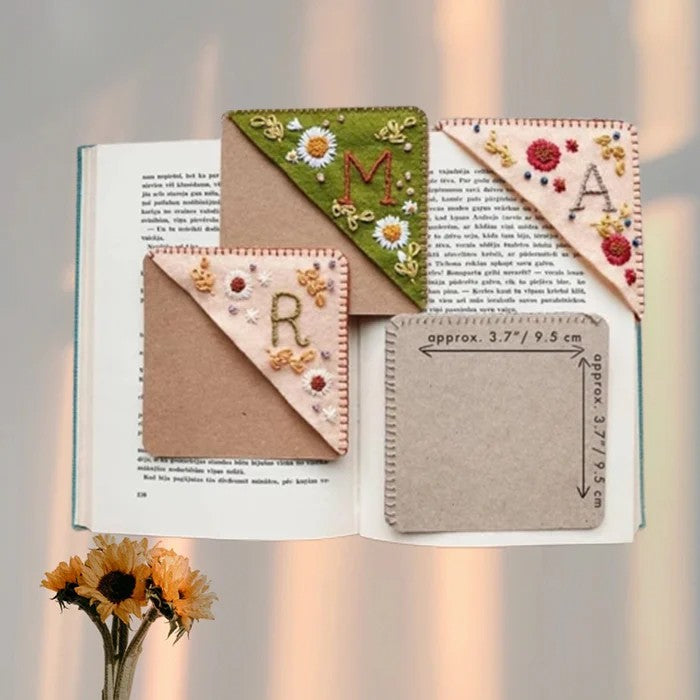 Personalized hand embroidered corner bookmark