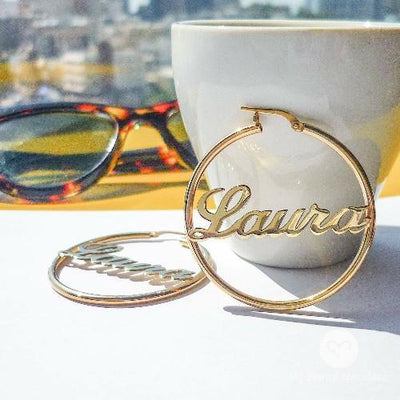 Mother's Day Gift 18k Gold Plated Sterling Silver Hoop Name Earrings