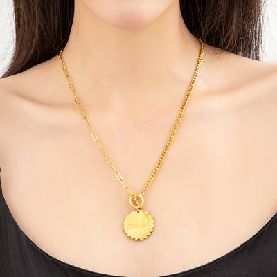 Mother's Day Gift Custom Engraved Vintage Brass Flat Disc Pendant