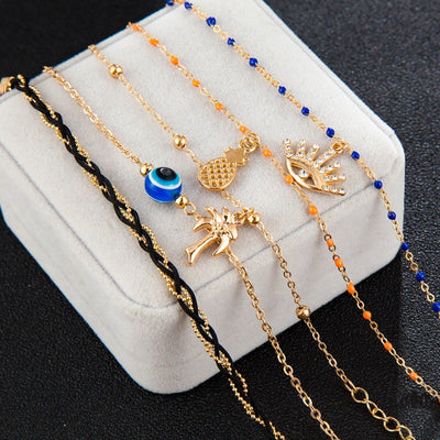 Evil Eye Anklet Set Multi-layer Beaded Anklet Fashion Jewelry for Women