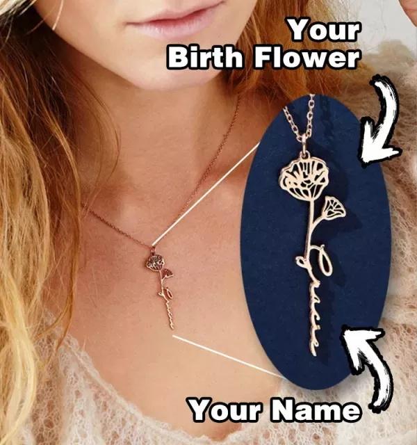 Mother's Day Gift Dainty Name Necklace With Birth Flower