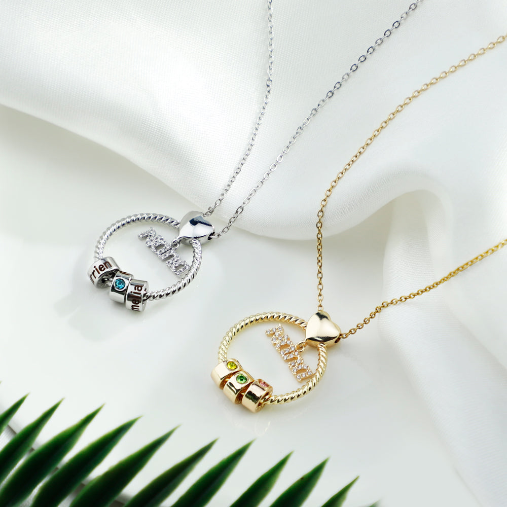 Mother's Day Gift Personalized Circle Pendant with Custom Birthstone Beads