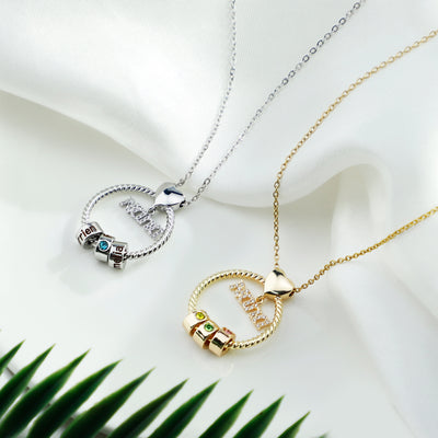 Mother's Day Gift Personalized Circle Pendant with Custom Birthstone Beads
