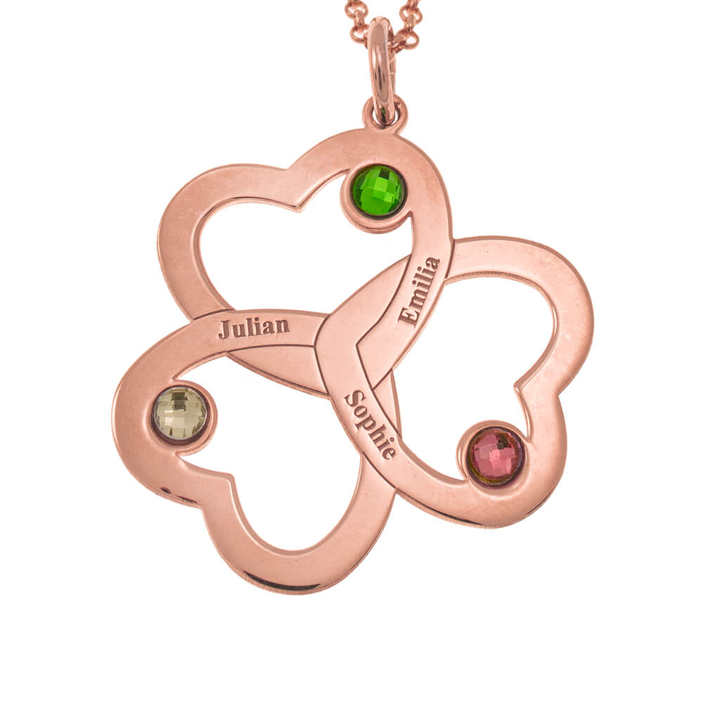 Mother's Day Gift Intertwined 1-6 Hearts Name Necklace With Birthstones