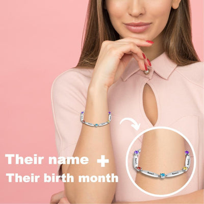 Mother's Day Gift Mother Bracelet with Family Names and Birthstones