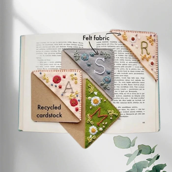 Personalized hand embroidered corner bookmark