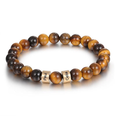 Tiger Eye Men Bracelet Personalized with Beaded Warp Bracelet Grey