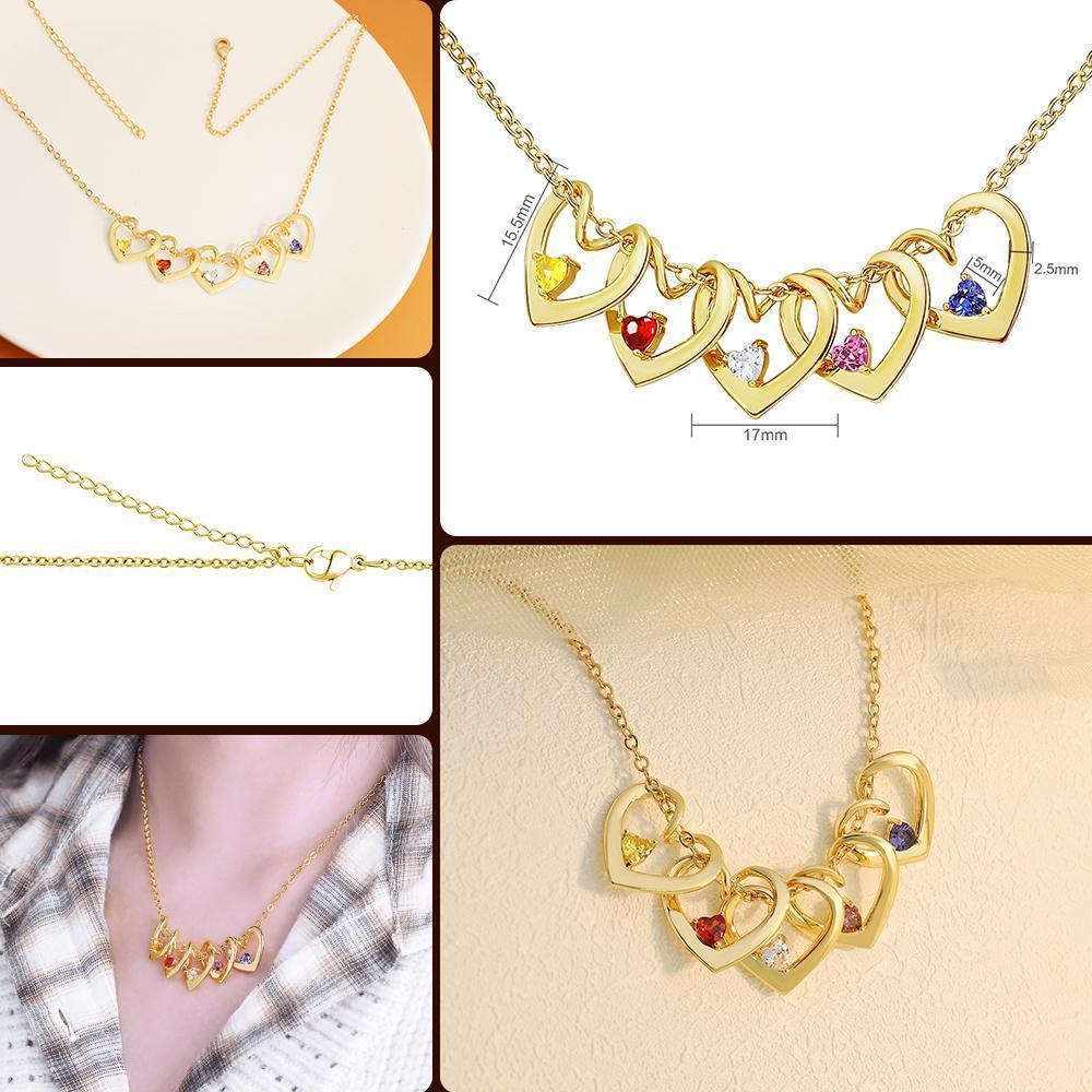 Mother's Day Gift Personalized Heart Name Birthstone Necklace For Mom Grandma