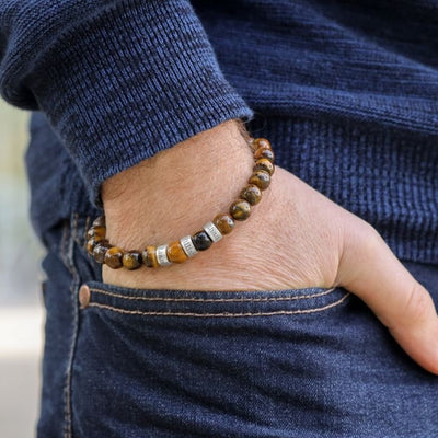Tiger Eye Men Bracelet Personalized with Beaded Warp Bracelet Grey