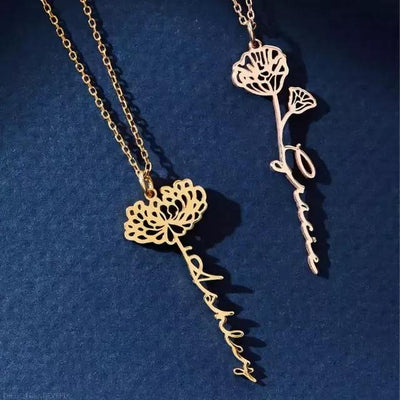 Mother's Day Gift Dainty Name Necklace With Birth Flower