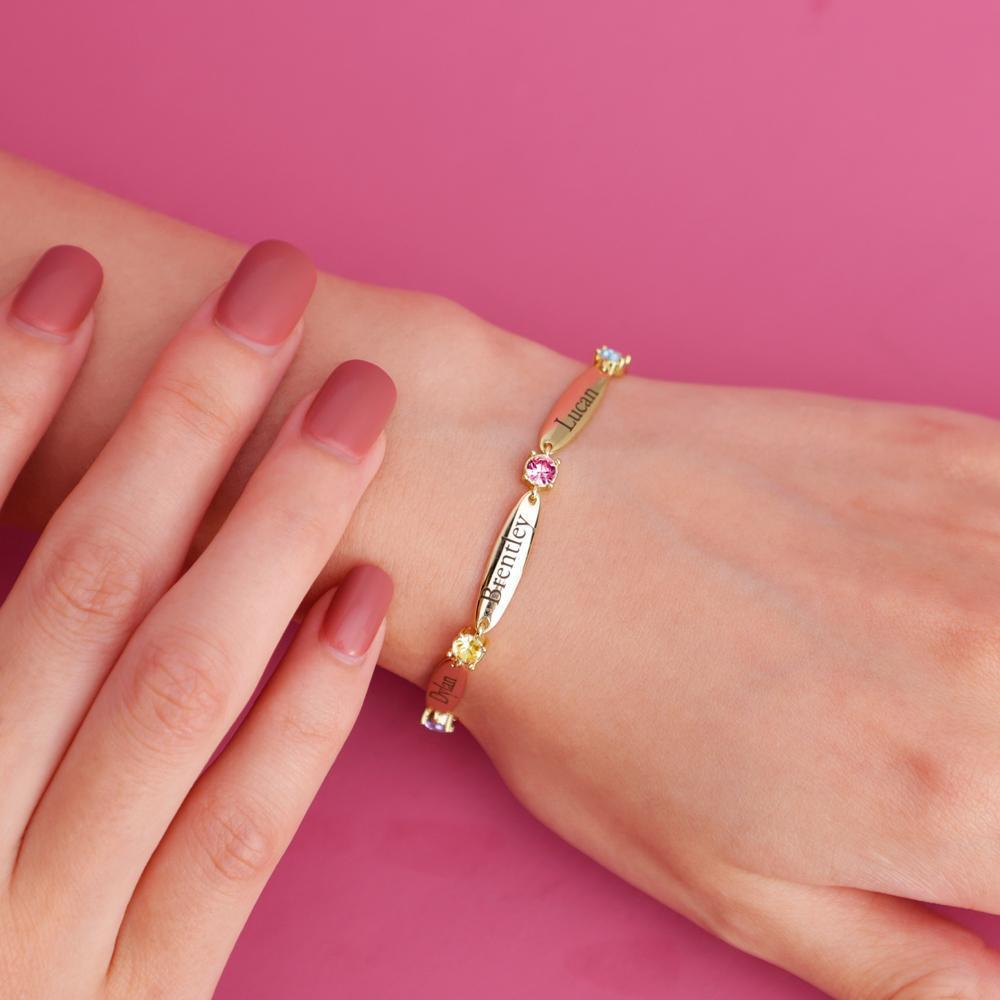 Mother's Day Gift Mother Bracelet with Family Names and Birthstones