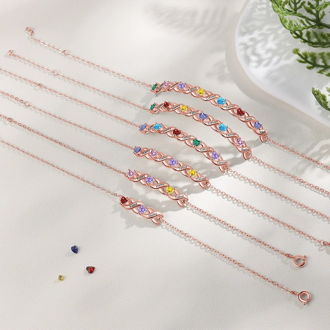 Mother's Day Gift Family Custom Bracelet Heart Personalized with Birthstones