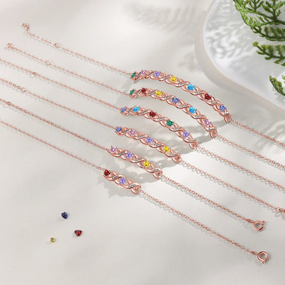 Mother's Day Gift Family Custom Bracelet Heart Personalized with Birthstones