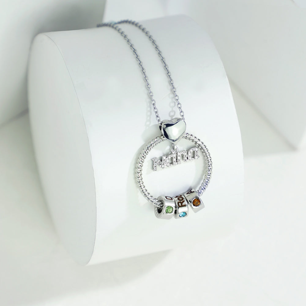 Mother's Day Gift Personalized Circle Pendant with Custom Birthstone Beads