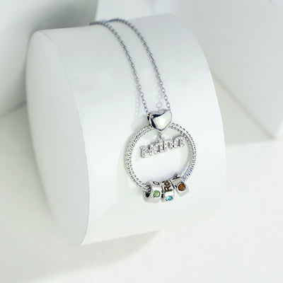 Mother's Day Gift Personalized Circle Pendant with Custom Birthstone Beads