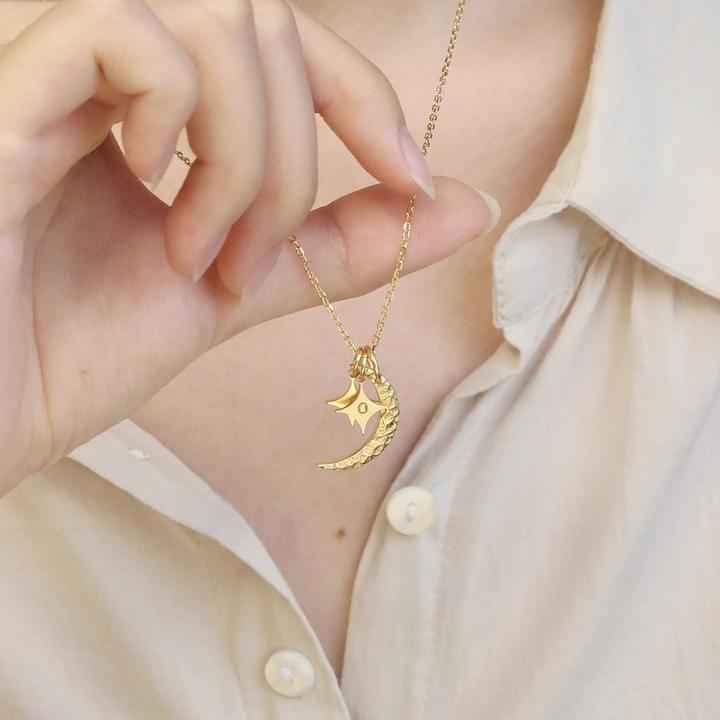 Mother's Day Gift Moon and Stars initials Necklace