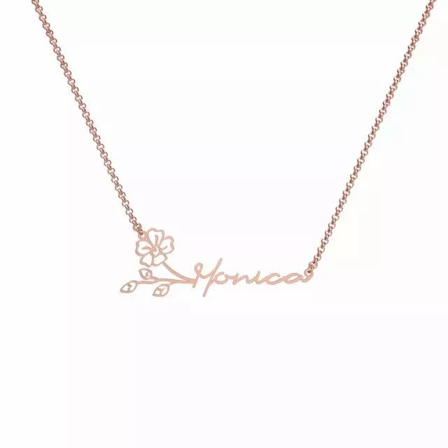Mother's Day Gift Fashion Name Necklace with Birth Flower