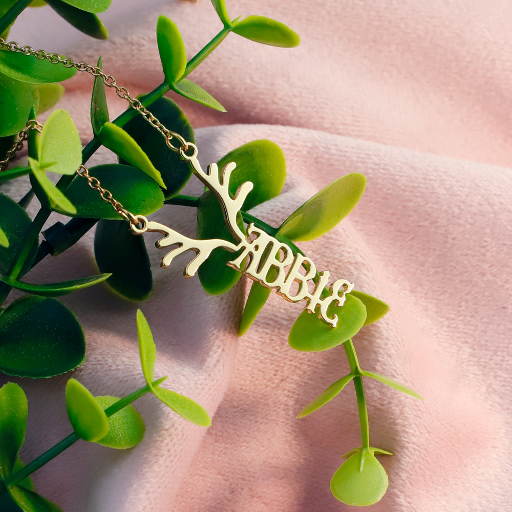 Mother's Day Gift Antler Name Necklace