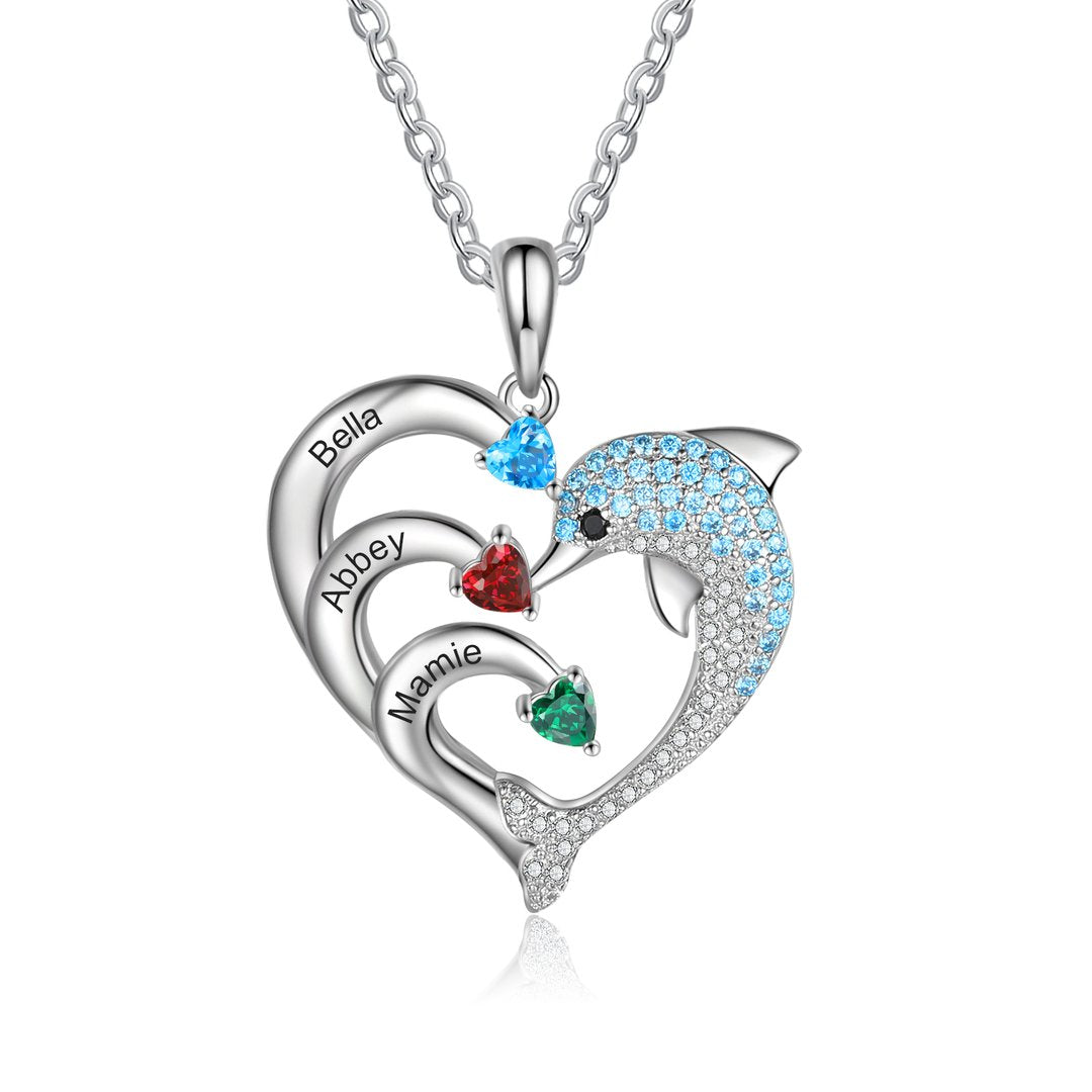 Mother's Day Gift Personalized Heart Dolphin Necklace