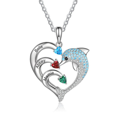Mother's Day Gift Personalized Heart Dolphin Necklace
