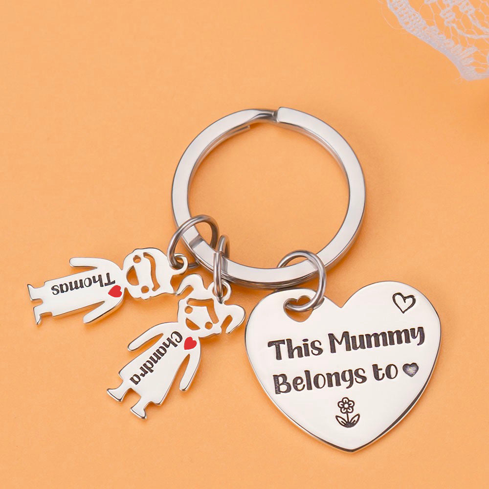 Christmas Gift-This Mummy Belongs to... Heart Polished Personalised Keychain